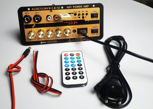 12V/24V Bluetooth DSP zesilovač s obrazovkou, TF/USB slot, pro automobilové systémy