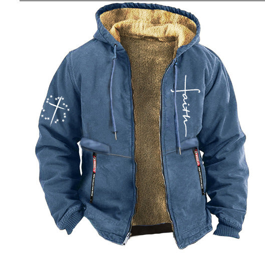 【S-3XL】Jachetă îngroșată de catifea cu glugă pentru bărbați la modă de toamnă și iarnă