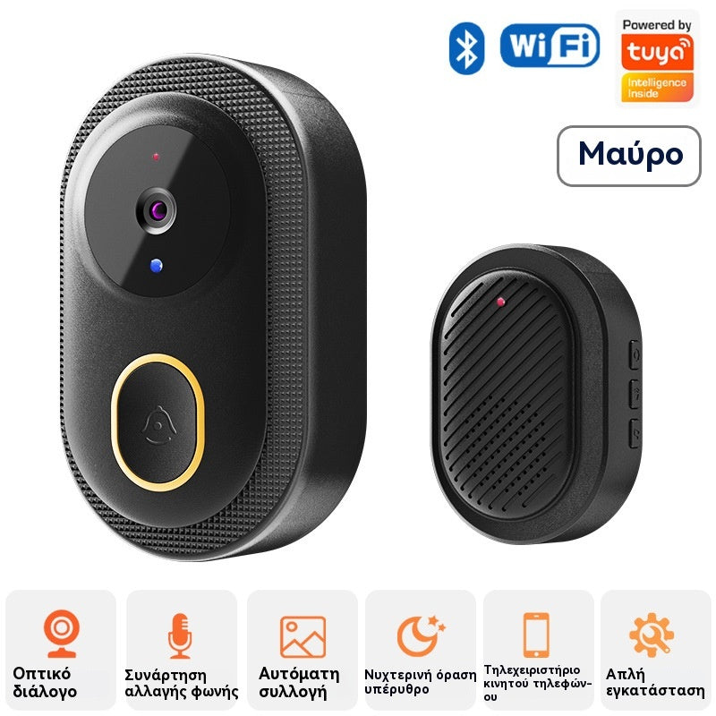 🔥 Bezprzewodowa kamera dzwonka: 1080P HD, szeroki kąt 75°, wodoodporna, do użytku zewnętrznego, z funkcją noktowizji w podczerwieni.
