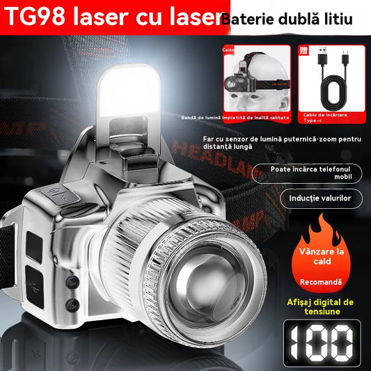 💡Lanternă frontală cu inducție puternică pentru uz casnic, uz exterior, zoom, rază lungă de acțiune, reîncărcabilă, de lungă durată, plimbări nocturne, aventură, pescuit nocturn