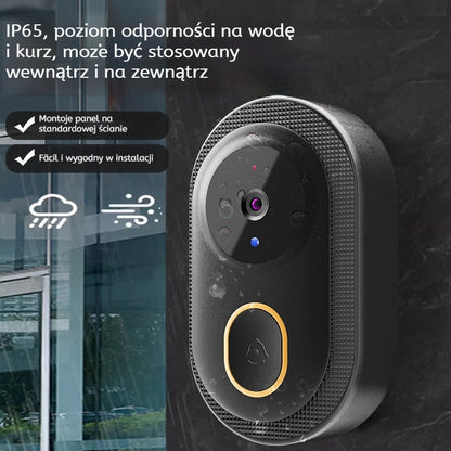 🔥 Bezprzewodowa kamera dzwonka: 1080P HD, szeroki kąt 75°, wodoodporna, do użytku zewnętrznego, z funkcją noktowizji w podczerwieni.