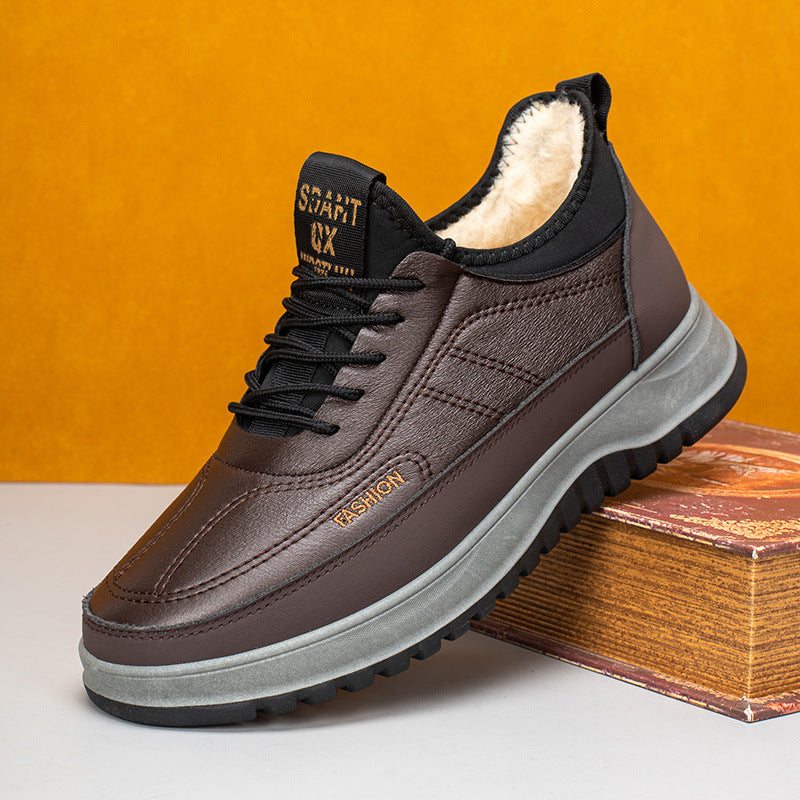 ⛄🔥【39-45】Nuevos zapatos deportivos casuales de invierno para hombre, zapatos de franela impermeables de cuero genuino con suela blanda