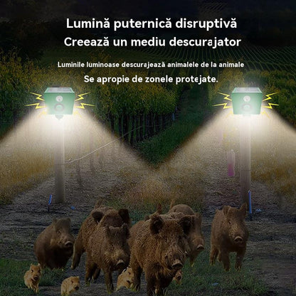 【Cumpărați 1 și primiți 1 gratuit】Repelent solar cu ultrasunete pentru animale pentru exterior Repelent pentru păsări cu lumină infraroșu intermitent cu LED roșu și albastru