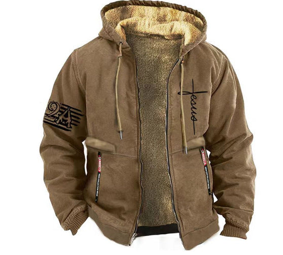 【S-3XL】Jachetă îngroșată de catifea cu glugă pentru bărbați la modă de toamnă și iarnă