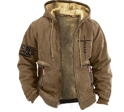 【S-3XL】Jachetă îngroșată de catifea cu glugă pentru bărbați la modă de toamnă și iarnă