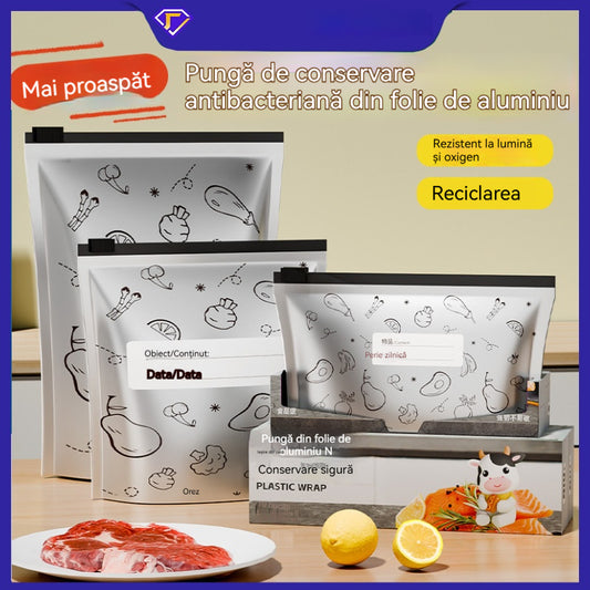 🔥🔥Un total de 120 de pungi antibacteriene din folie de aluminiu, super ușor de utilizat, pentru păstrarea prospețimii.