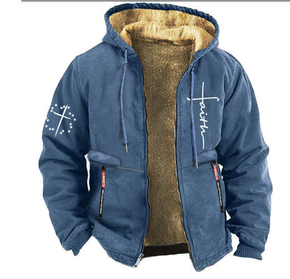 【S-3XL】Jachetă îngroșată de catifea cu glugă pentru bărbați la modă de toamnă și iarnă