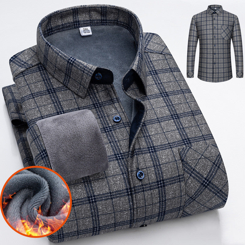 👔【L-5XL】Podzimní a zimní teplá obchodní košile s dlouhým rukávem