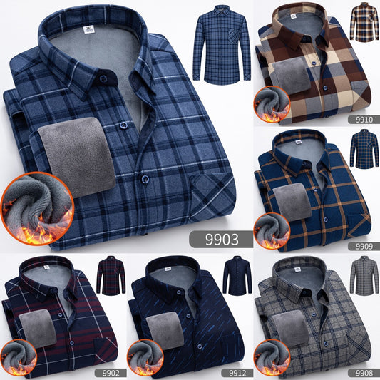 👔【L-5XL】Podzimní a zimní teplá obchodní košile s dlouhým rukávem
