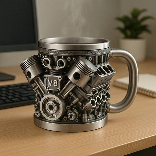 🎁⚙️ Ceașcă de cafea mecanică 3D din oțel inoxidabil V6V8