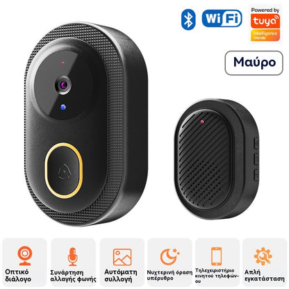 🔥 Bezprzewodowa kamera dzwonka: 1080P HD, szeroki kąt 75°, wodoodporna, do użytku zewnętrznego, z funkcją noktowizji w podczerwieni.