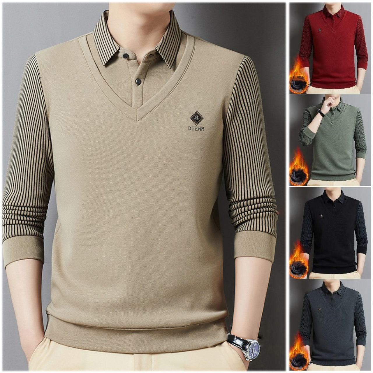 🔥【M-4XL】Moška vrhunska dvodelna topla majica iz kašmirja vse v enem