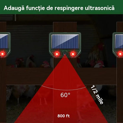 【Cumpărați 1 și primiți 1 gratuit】Repelent solar cu ultrasunete pentru animale pentru exterior Repelent pentru păsări cu lumină infraroșu intermitent cu LED roșu și albastru