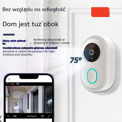 🔥 Bezprzewodowa kamera dzwonka: 1080P HD, szeroki kąt 75°, wodoodporna, do użytku zewnętrznego, z funkcją noktowizji w podczerwieni.