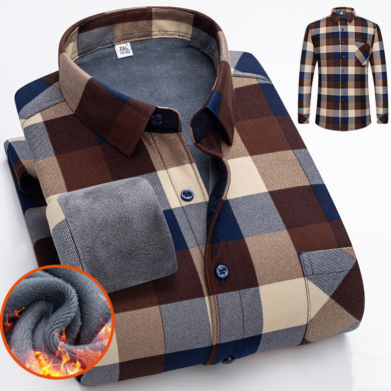 👔【L-5XL】Podzimní a zimní teplá obchodní košile s dlouhým rukávem