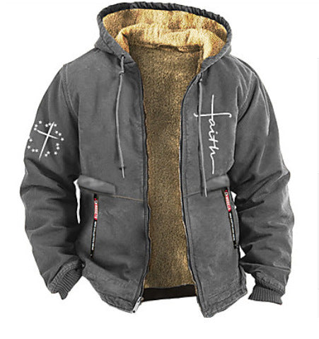 【S-3XL】Jachetă îngroșată de catifea cu glugă pentru bărbați la modă de toamnă și iarnă