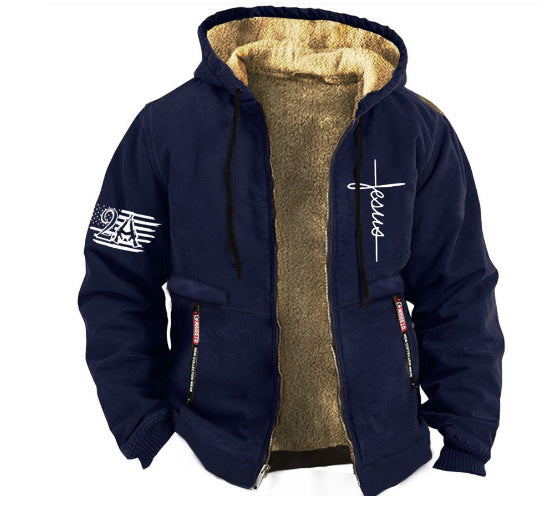 【S-3XL】Jachetă îngroșată de catifea cu glugă pentru bărbați la modă de toamnă și iarnă