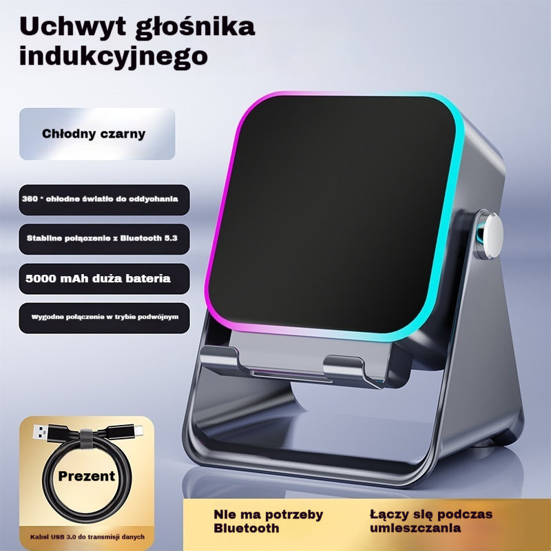 🔥📢 Głośnik Bluetooth 5 w 1 z ładowaniem bezprzewodowym i regulowanym uchwytem na telefon 🎶⚡