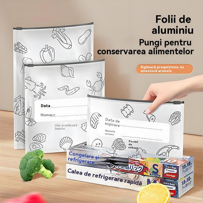 🥩【30 bucăți】Pungă sigilată din folie de aluminiu cu fermoar, pentru păstrarea prospețimii, pentru uz casnic la frigider de calitate alimentară