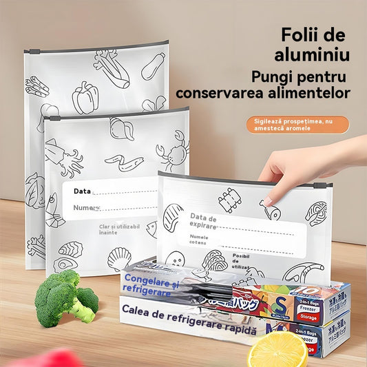 🥩【30 bucăți】Pungă sigilată din folie de aluminiu cu fermoar, pentru păstrarea prospețimii, pentru uz casnic la frigider de calitate alimentară