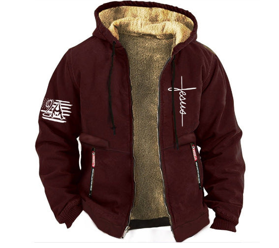 【S-3XL】Jachetă îngroșată de catifea cu glugă pentru bărbați la modă de toamnă și iarnă