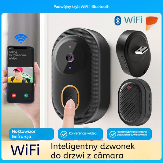 🔥 Bezprzewodowa kamera dzwonka: 1080P HD, szeroki kąt 75°, wodoodporna, do użytku zewnętrznego, z funkcją noktowizji w podczerwieni.