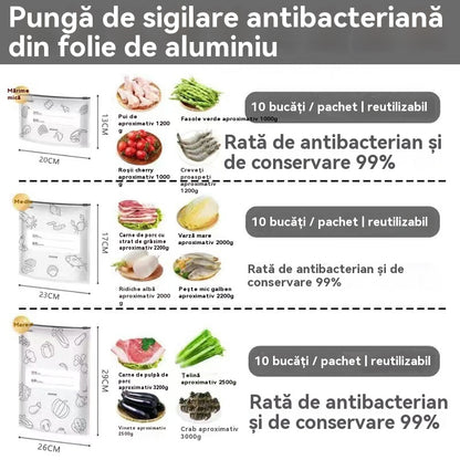 🥩【30 bucăți】Pungă sigilată din folie de aluminiu cu fermoar, pentru păstrarea prospețimii, pentru uz casnic la frigider de calitate alimentară